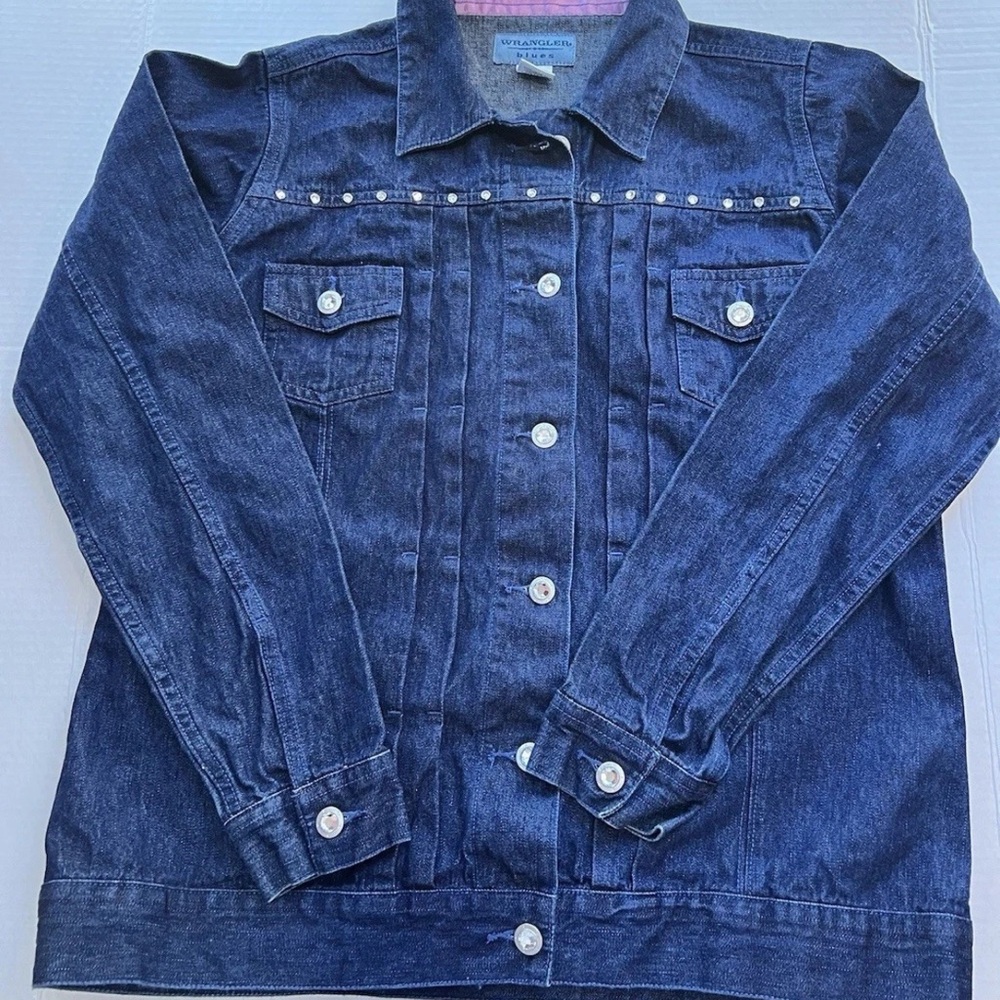 Wrangler Blues Denim Shirt Jacket Womens Large Rhinestone Blue Jean Vintage 90s